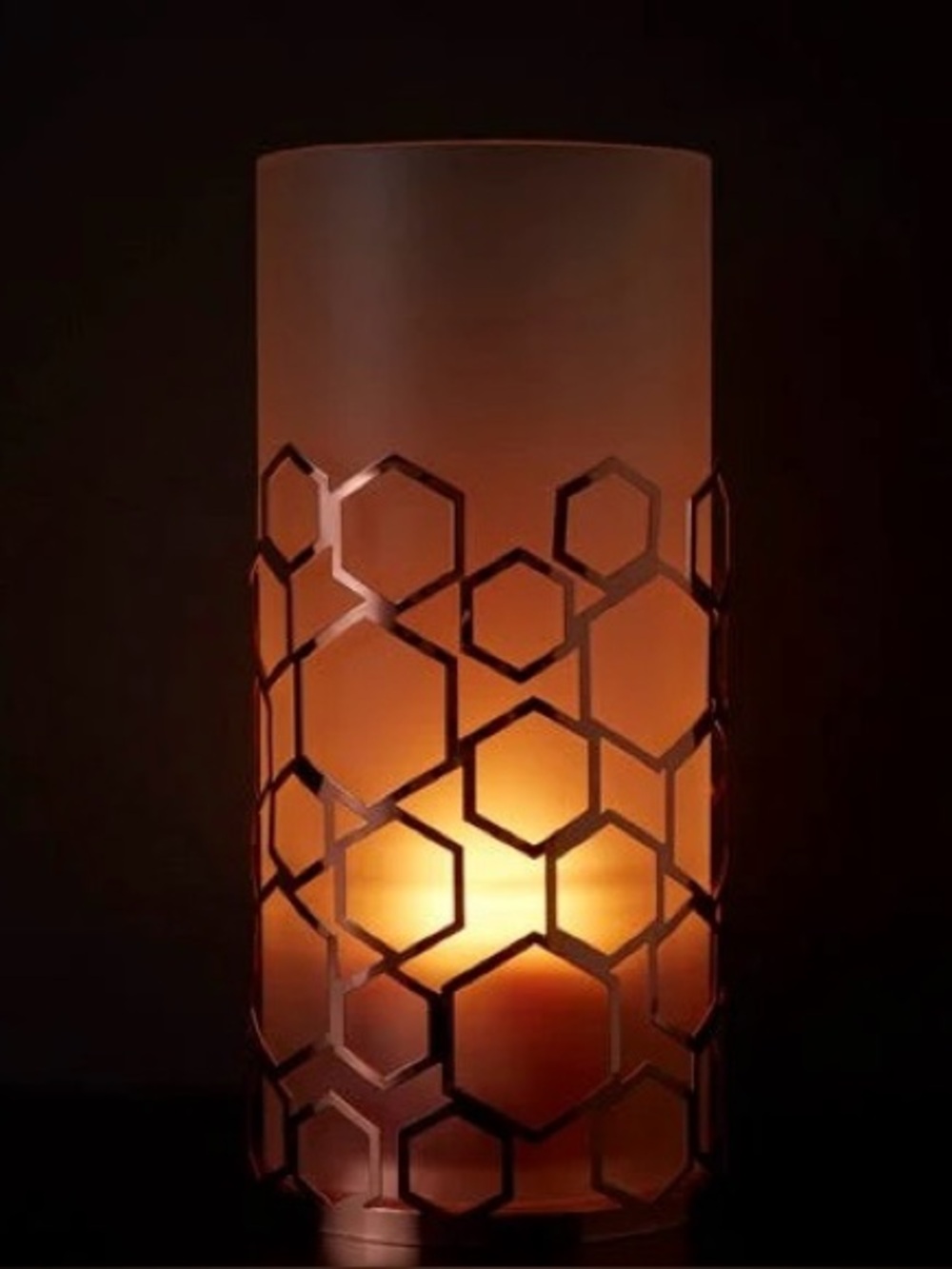 Frosted Rose Gold Honeycomb Hurricane Partylite Holds Tealights,Pillars,3-Wicks